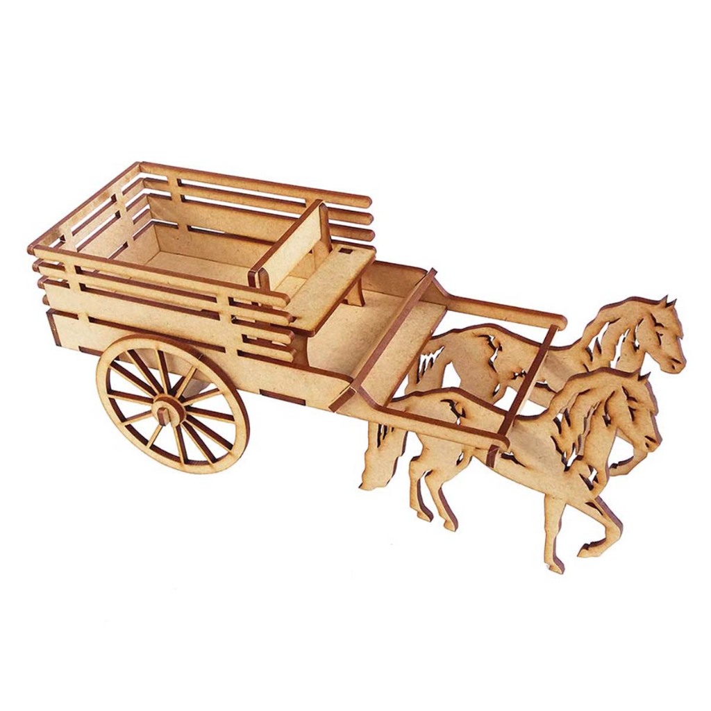 Kit 10 Carroça carrocinha com cavalo mdf cru 3d festa country junina fazenda fazendinha roça