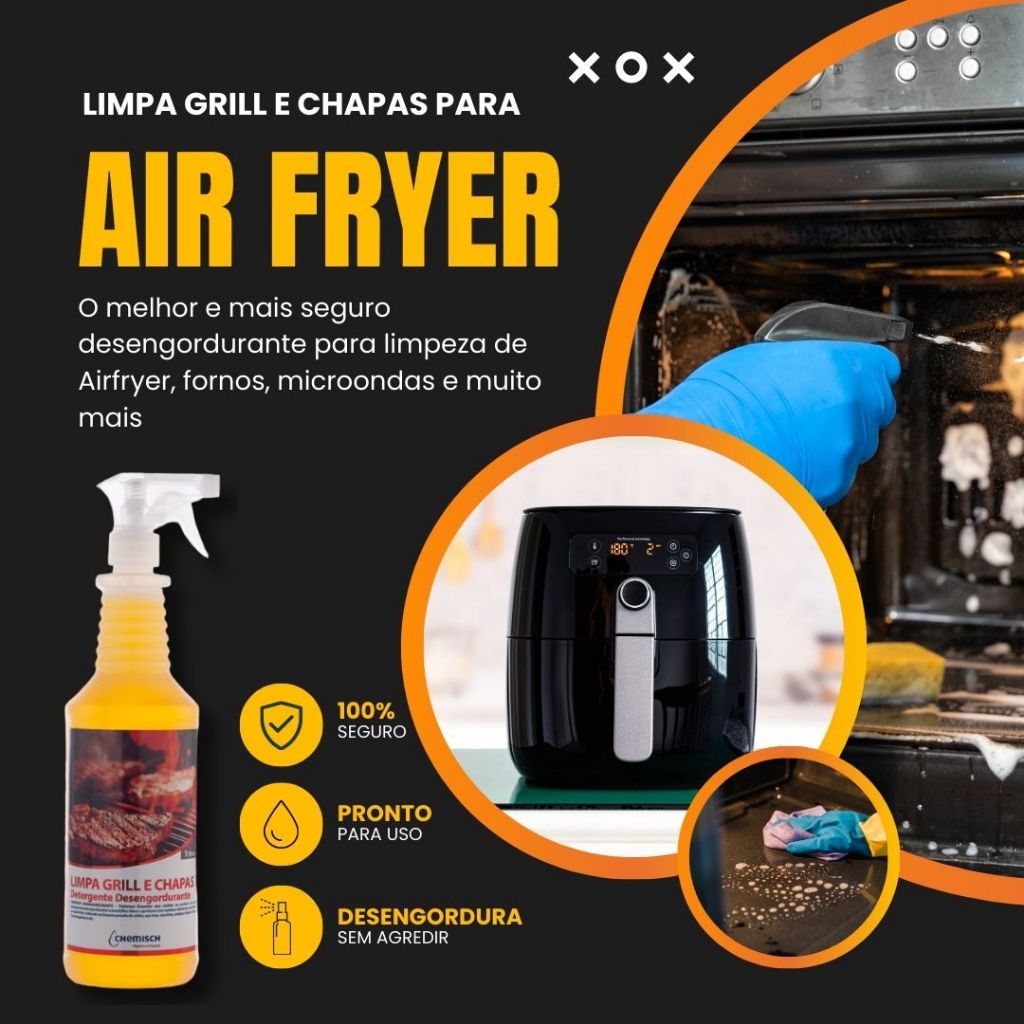 Limpa Air Fryer Sanduicheira Desengordurante Limpa Grill e Chapas 1L Sem Ácido