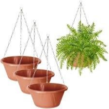 Kit 03 Vasos Cuia 21 cor Cerãmica com Corrente 44cm Dourada para Plantas pendentes 2,4 lts em Oferta na Shopee