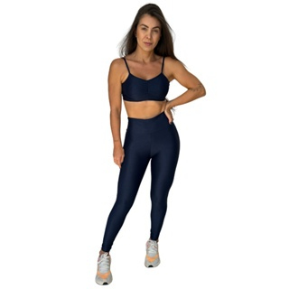 Conjunto Top + Legging Fitness Tecido Canelado de Alta Compressão Zero Transparência Academia