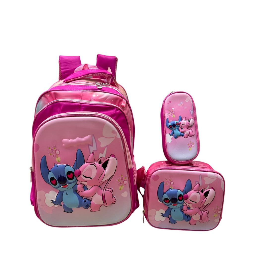 Kit Mochila Stitch,Sonic,Homen aranha 3D Escolar Feminina e Masculina com Lancheira Térmica e Estojo