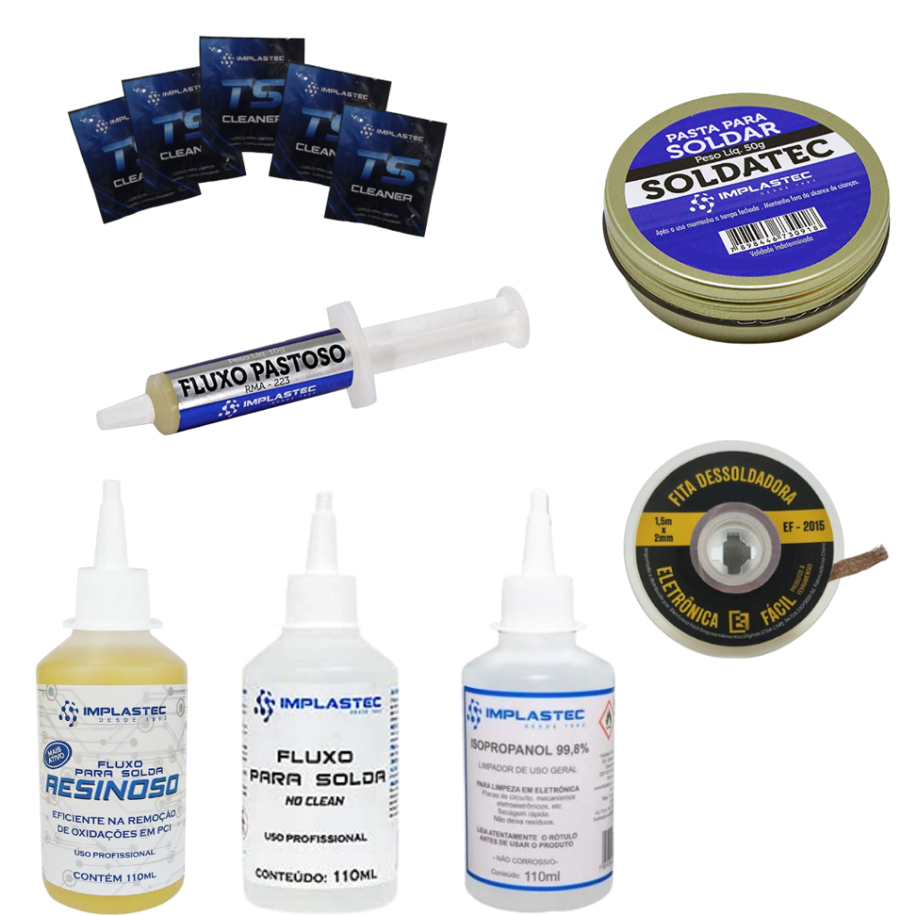 Kit Para Soldagem 7 em 1 Com Malha dessoldadora Lenço de limpeza