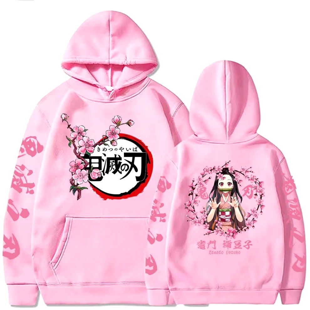 Moletom Infantil Anime Demon Slayer Nezuko Kamado Floral Blusa De Frio Com Capuz