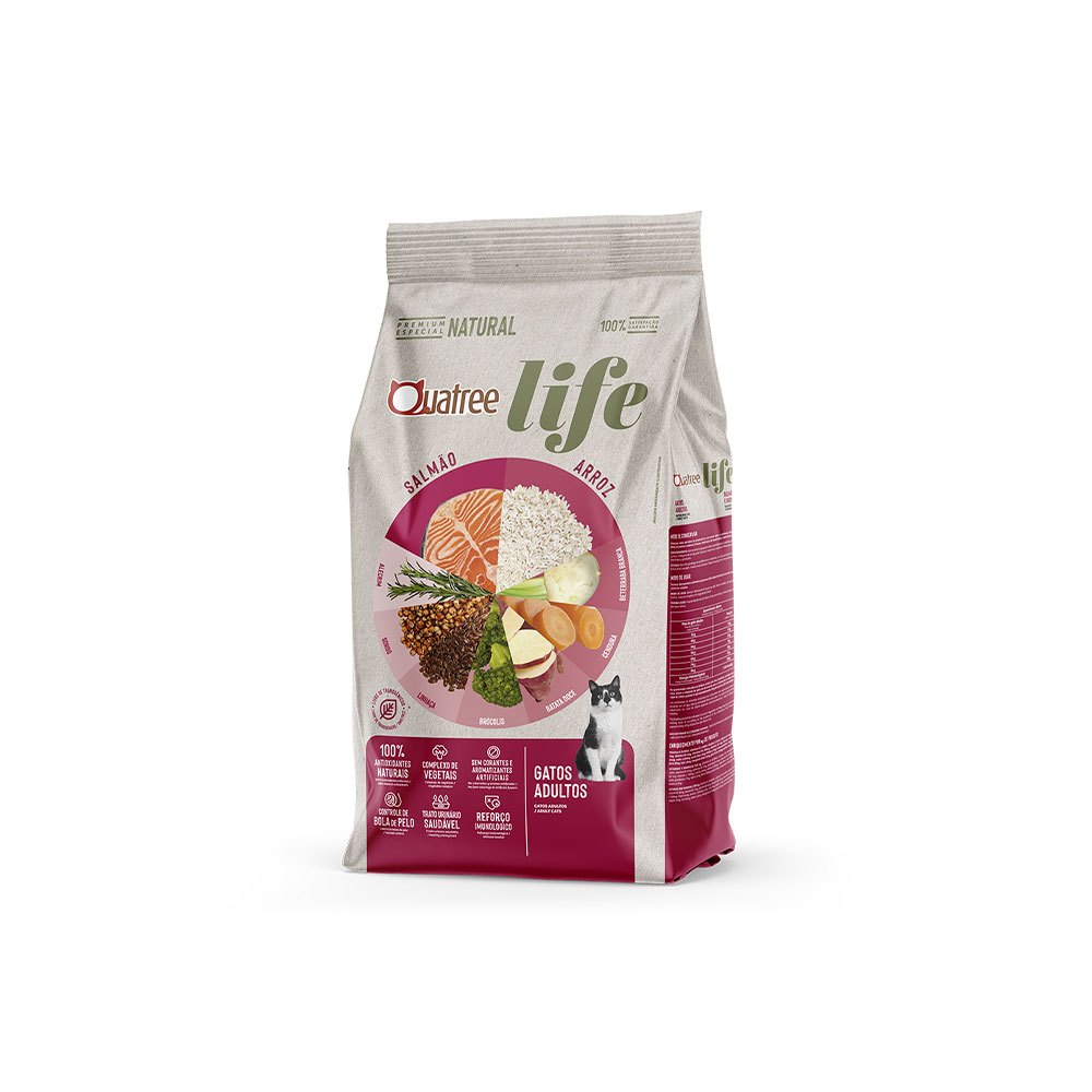 Ração Quatree Life para Gatos Adultos Sabor Salmão e Arroz 1KG (Não Castrado)