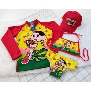 Biquini infantil + Camisa UV + Boné - Proteção Solar UV 50 - Conjunto UV para meninas ( Magali )- Praia