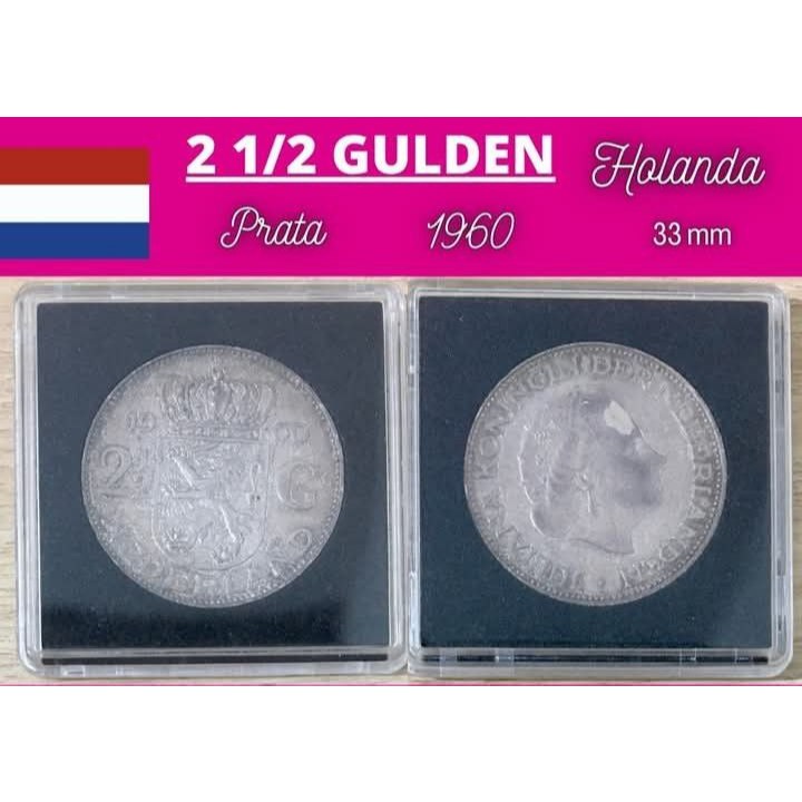2 1/2 GULDEN - HOLANDA - PRATA - 1960 - 33 mm
