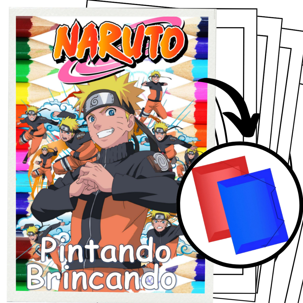 100 Desenhos Para Colorir e Pintar - Tema Naruto - Folhas A4 Sulfite Avulsas/Soltas