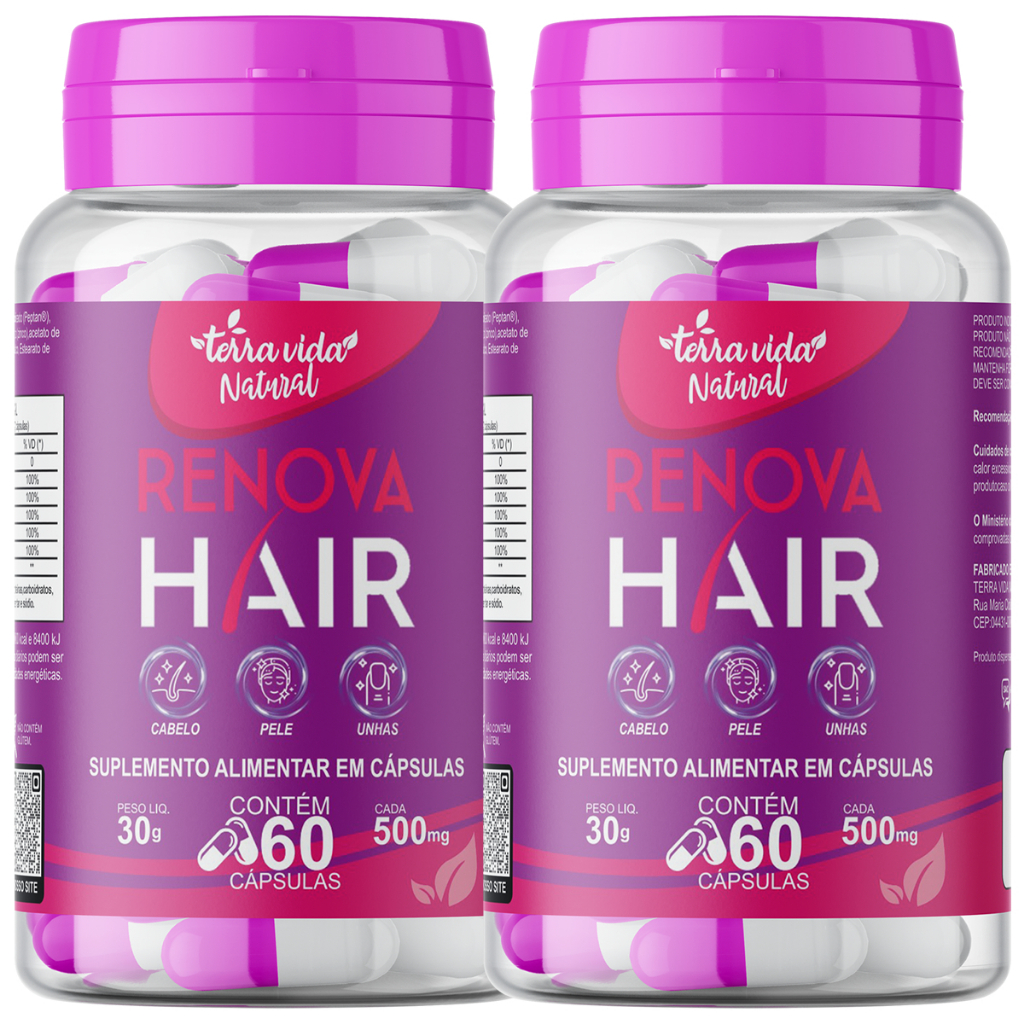2 Auxilia No Crescimento Renova Hair - Cabelo, Pele E Unhas Com Biotina e colageno