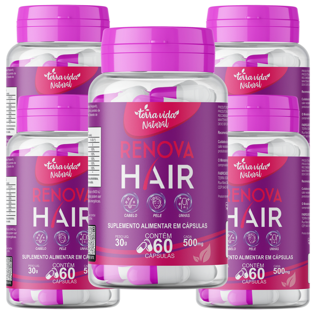 5 Auxilia No Crescimento Renova Hair - Cabelo, Pele E Unhas Com Biotina e colageno