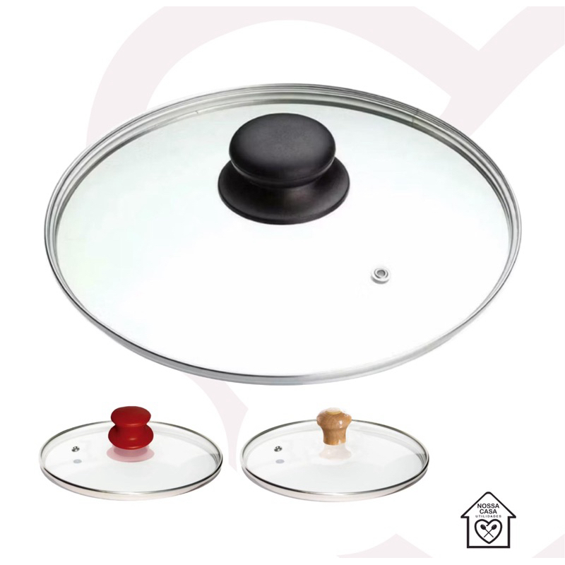 Imagem Tampa de vidro temperado pomel plástico madeira resistente prática estilosa panela frigideira inox