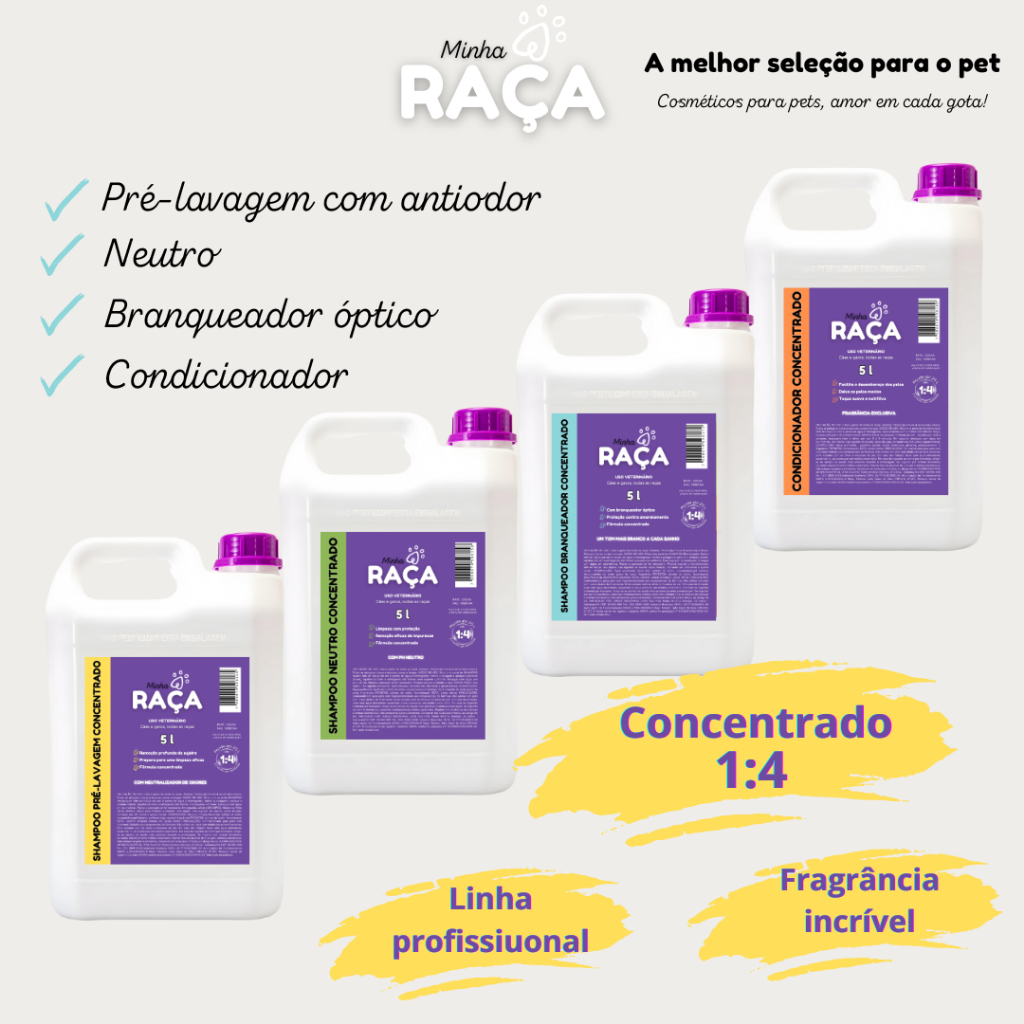Shampoo Neutro Profissional Concentrado 1:4 Pet Minha Raça 5L