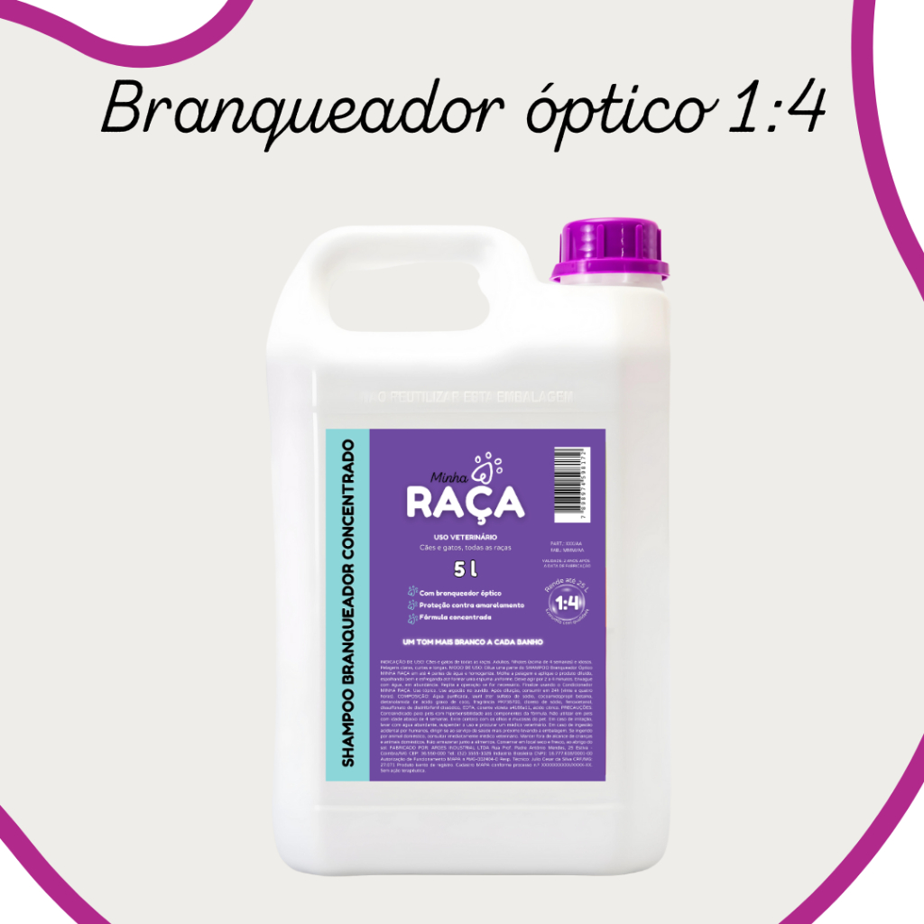 Shampoo Pelo Claro com Branqueador Óptico Profissional Concentrado 1:4 Pet Minha Raça 5L