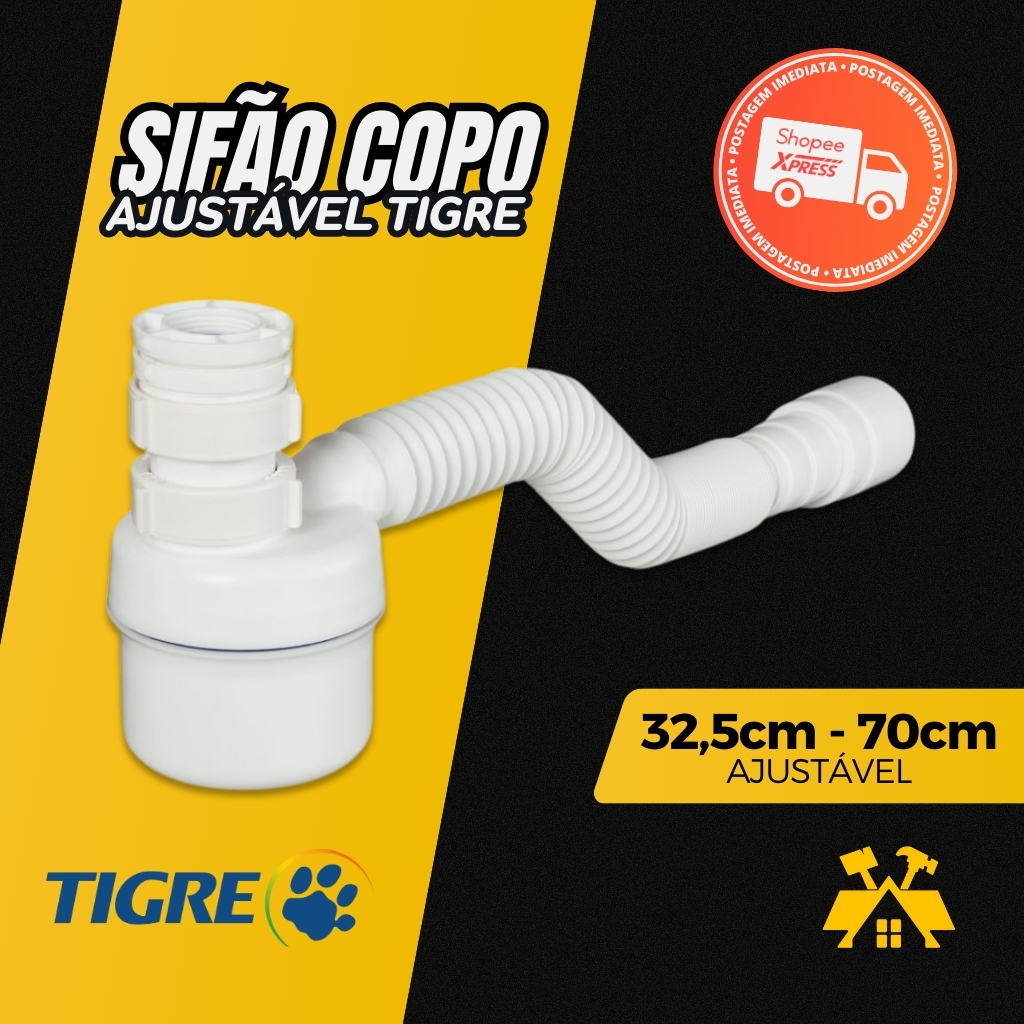 Sifão Ajustável Com Copo Universal Tigre Multiuso Sifao Sanfonado Extensível Para Pia, Lavatório em Oferta na Shopee
