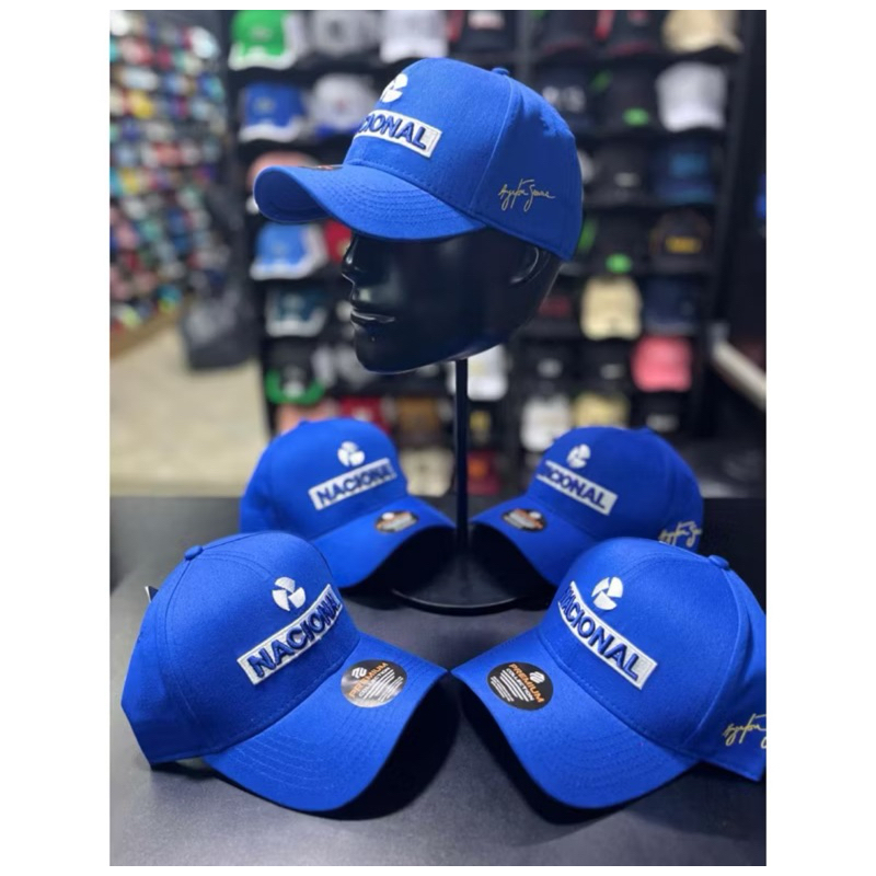 Boné Ayrton Senna Nacional Azul Fórmula 1 Retrô Assinatura premiun..fivela