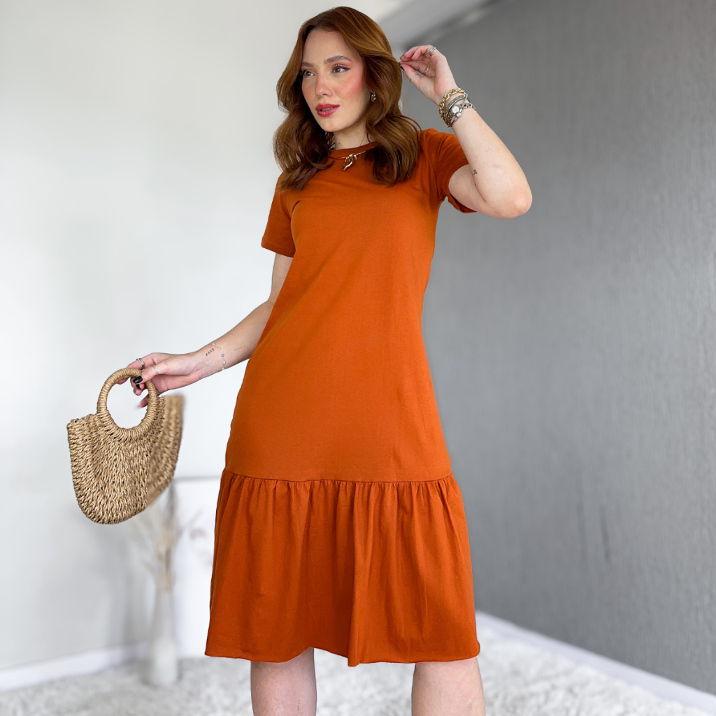 Vestido Midi Algodão Manguinha Com Fendas Super Promoção - TAM M ao GG várias cores