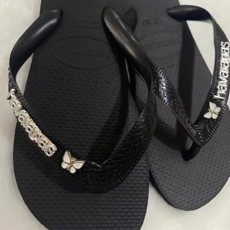 Chinelo Havaianas Top Preto com Pingentes borboleta/prata 23/24 ao 45/46 Original ®️ em Oferta na Shopee
