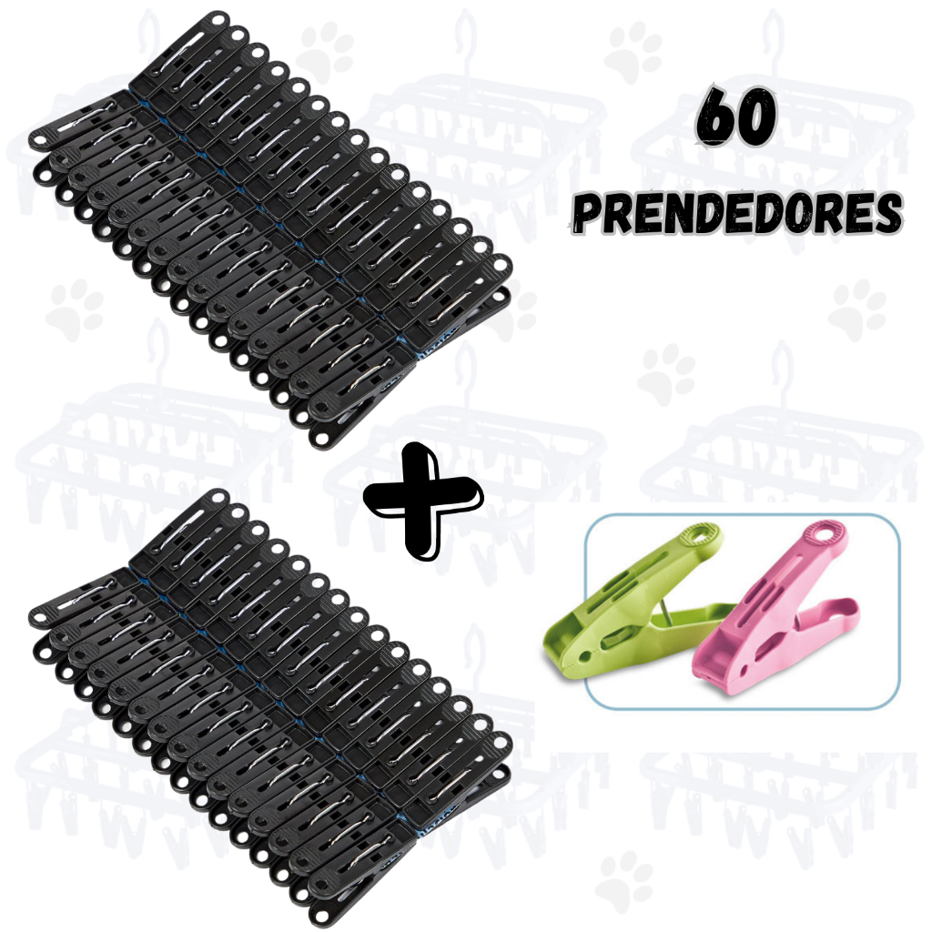 Kit com 60 Prendedores de Roupas Coloridos Pregadores de Plástico Grampos de Varal