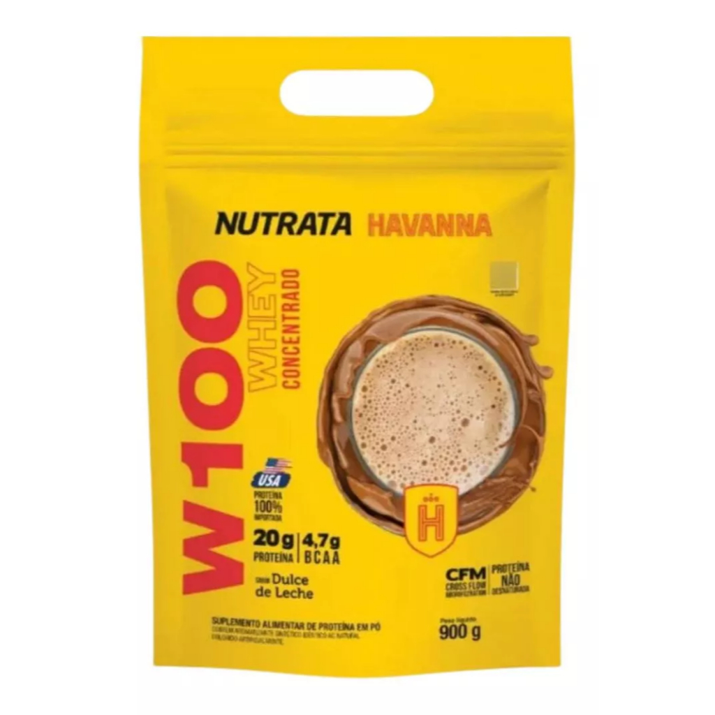 Whey Protein 100% Concentrado W100 - Refil 900g - Nutrata Sabor Doce De Leite Havanna
