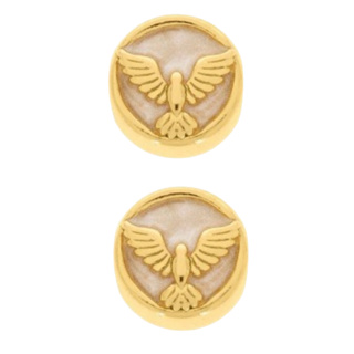 ENTREMEIO PASSANTE BERLOQUE DIVINO ESPÍRITO SANTO COM RESINA PEROLADA BANHADO A OURO 18K 2 UNIDADES em Oferta na Shopee