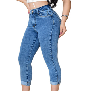 Calça Jeans Feminina Capri Com Elastano Corsario Cos Alto Empina Bumbum em Oferta na Shopee