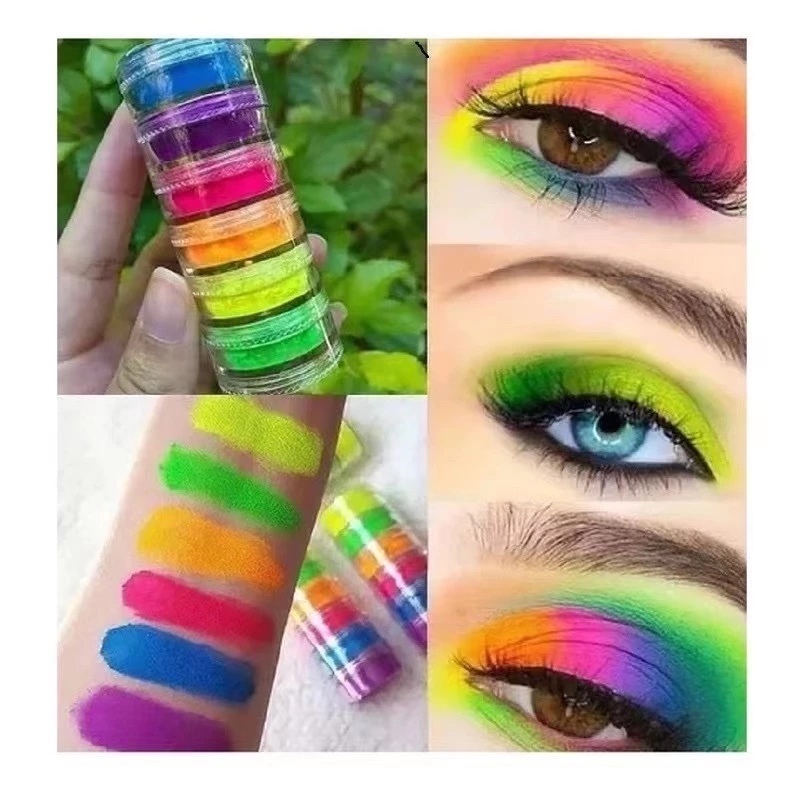 6 Cores de Sombras em Pó Pigmento Neon Luz Negra Colorido Carnaval