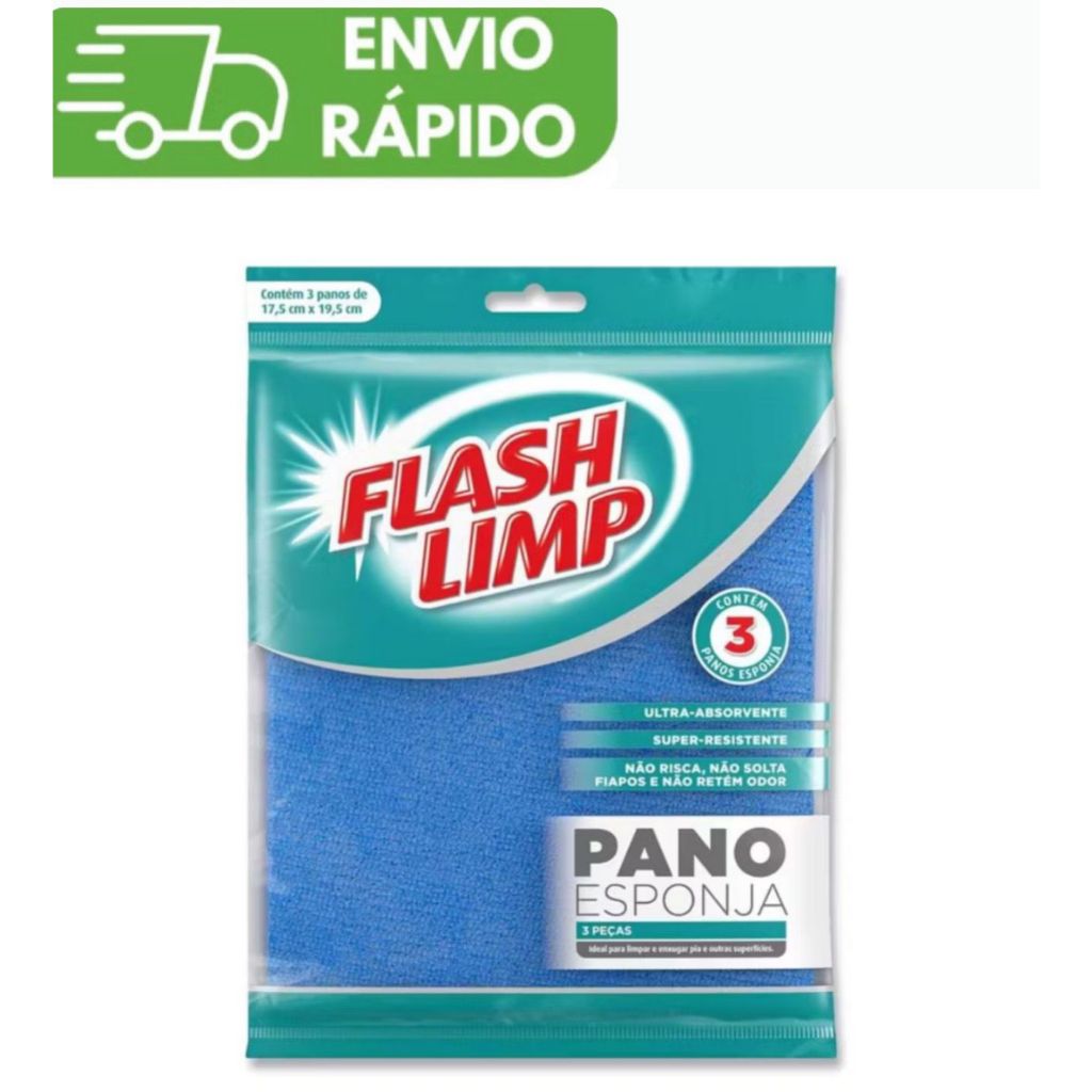 Pano Esponja Flash Limp (3 Unidades) – Limpeza Eficiente que Limpa como Pano e Absorve como Esponja!
