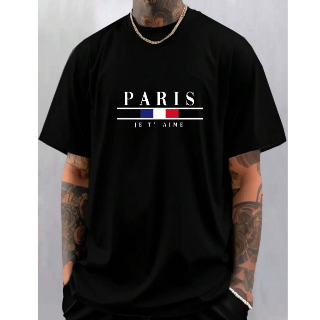 Camiseta Masculina Paris Estilo Streetwear Casual Confortável Algodão
