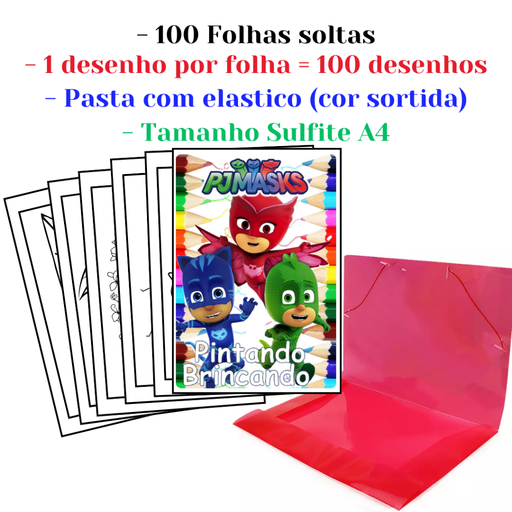 100 Desenhos Para Pintar e Colorir Pj Masks - Folhas A4 Sulfite Avulsas/Soltas — imagem 2 de 2