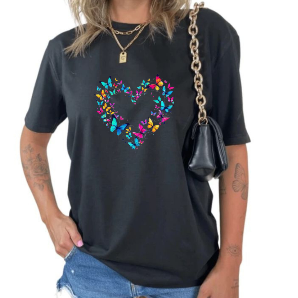 Blusa Feminina Coração Casual Estilo Bloguerinha  Camiseta 100% Algodão