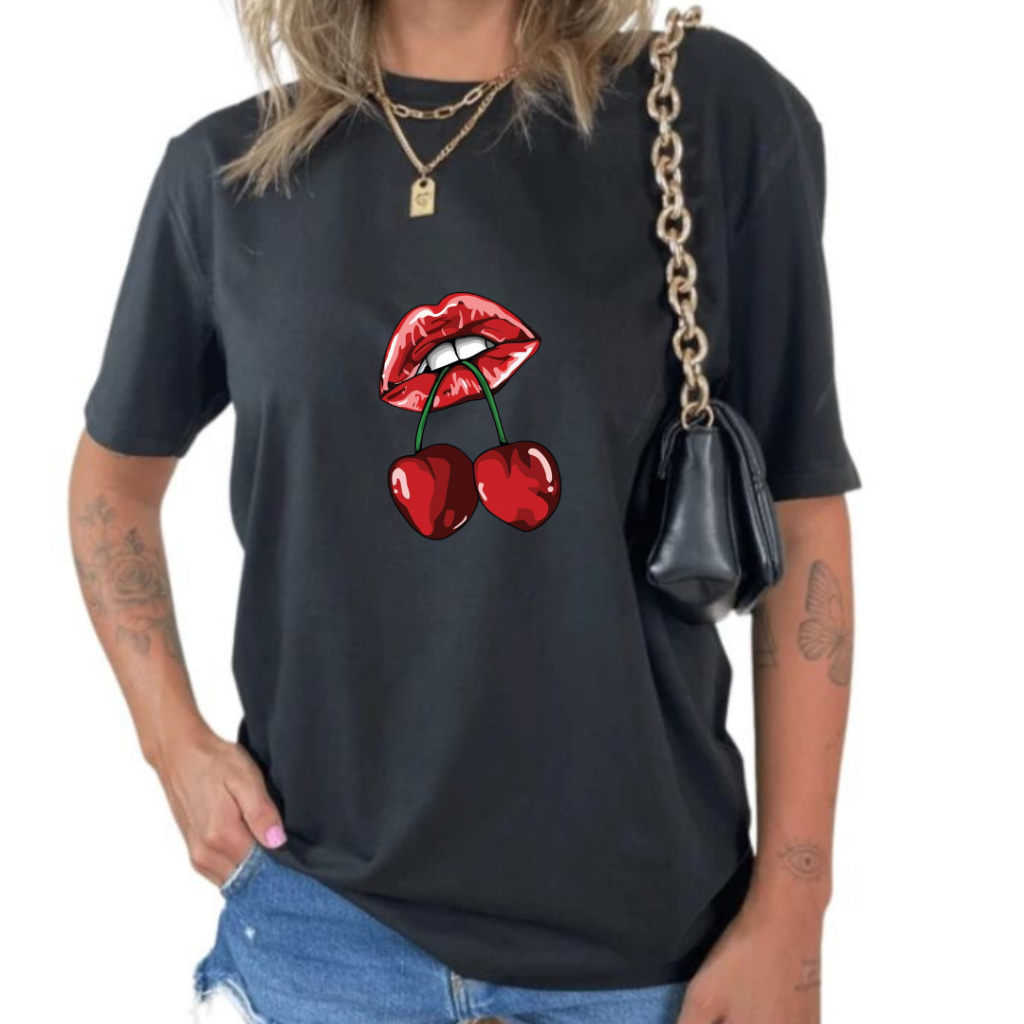Tshirt Feminina Cereja Bloguerinha 100% Algodão Lançamento