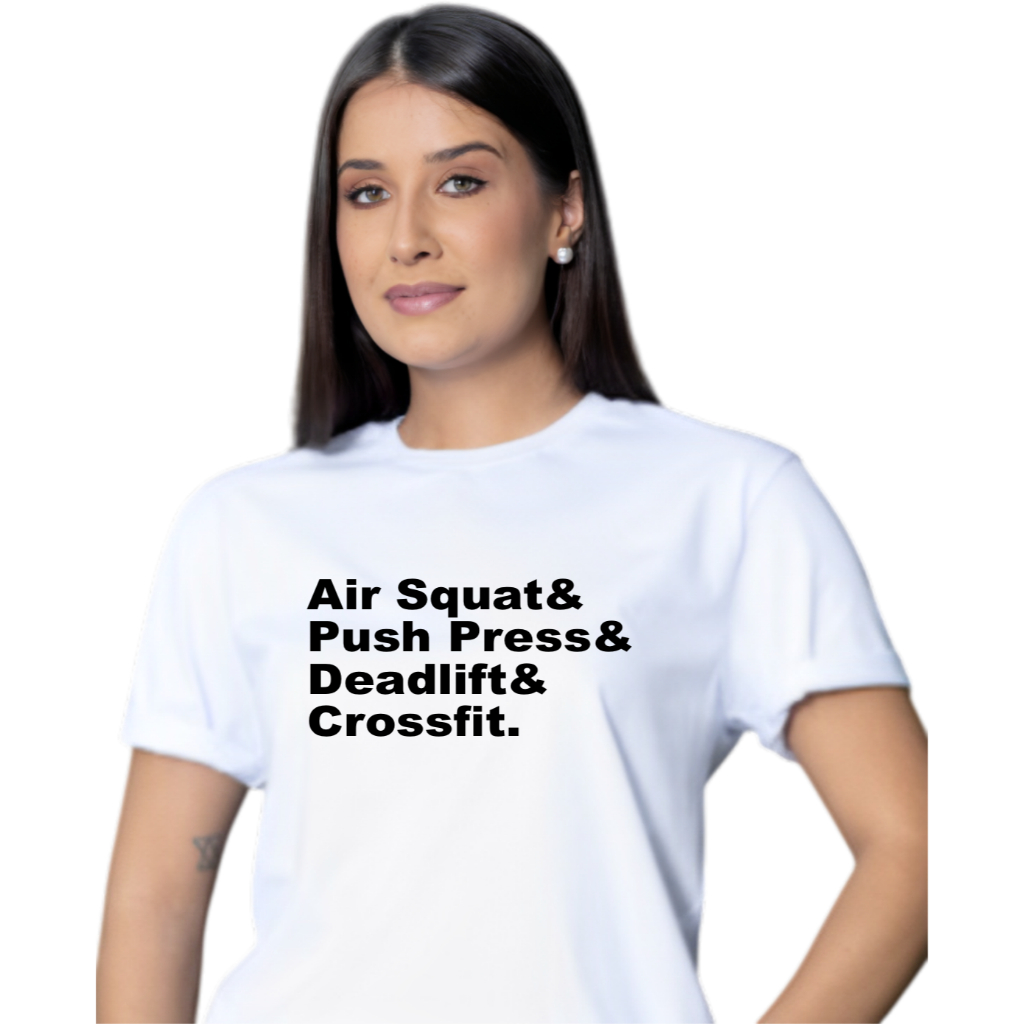 Camisa camiseta Poliéster Academia Air Squat Push Press Deadlift Crossfit frase divertida Promoção