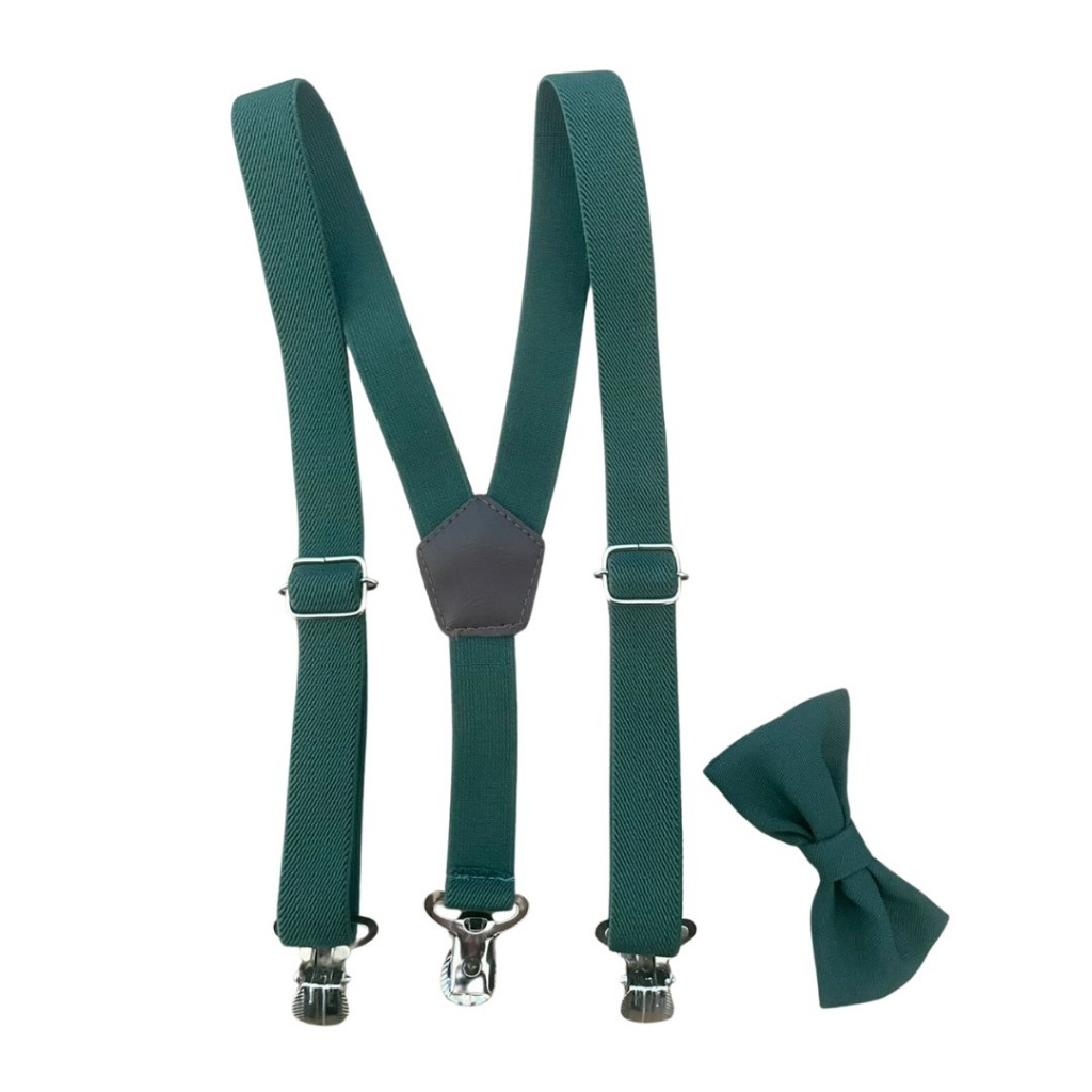Kit Suspensório e Gravata Borboleta Adulto Ou Inafntil Verde Militar Casamento Batizado Festa