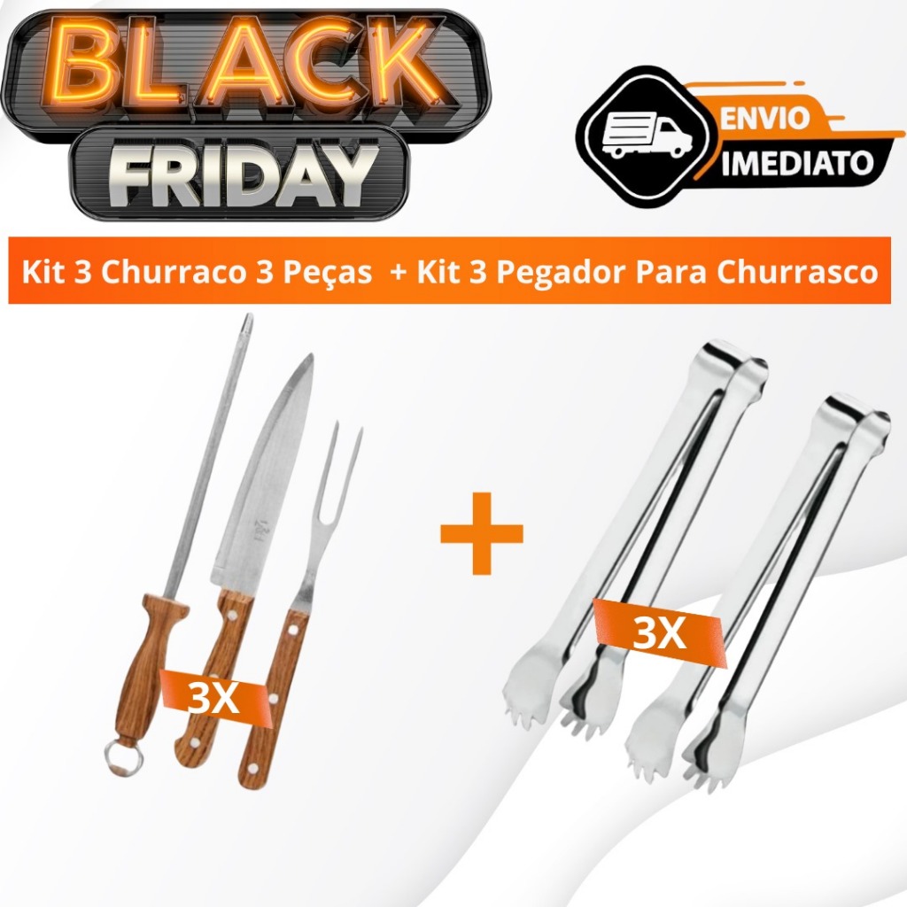 Kit 3 Churrasco 3 peças + Kit pegador Para Churrasco