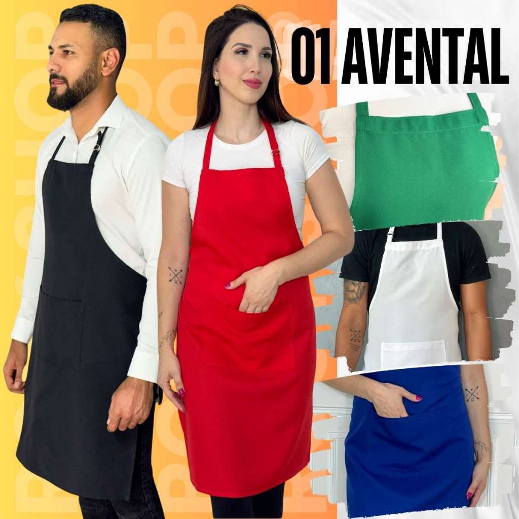 Avental De Cozinha Preto Oxford com Bolso Garçom 01 Unidade