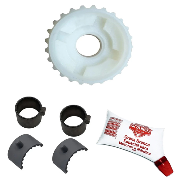 Kit Bucha e Coroa Engrenagem Interna De Nylon Motor Garen 25 Dentes + Graxa Branca 80g
