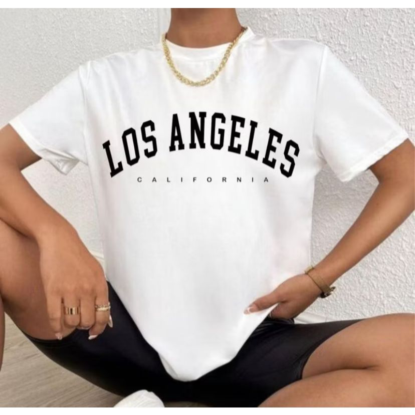 Camiseta Feminina  Los Angeles Casual Confortável Moderna Algodão