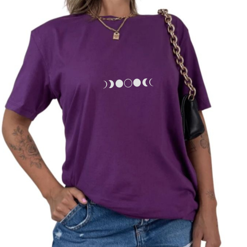 Camiseta T-shirt Fases da Lua Blusa 100% Algodão Malha Casual