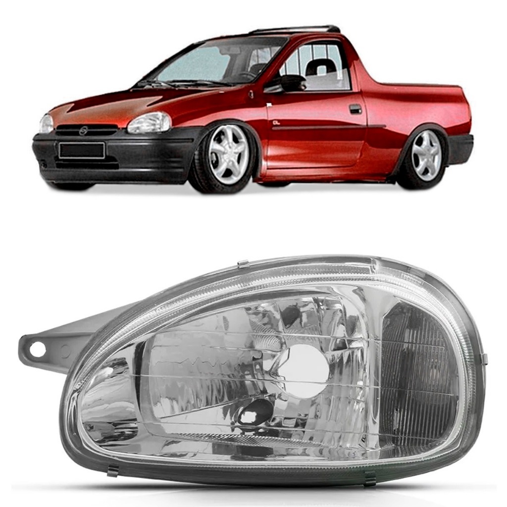 FAROL GM CORSA/ WAGON/ WIND 94/02 CORSA PICK UP 95/03 CORSA CLASSIC 95/09 H4 LENTE DE VIDRO LISA CARCACA CINZA PISCA CRI