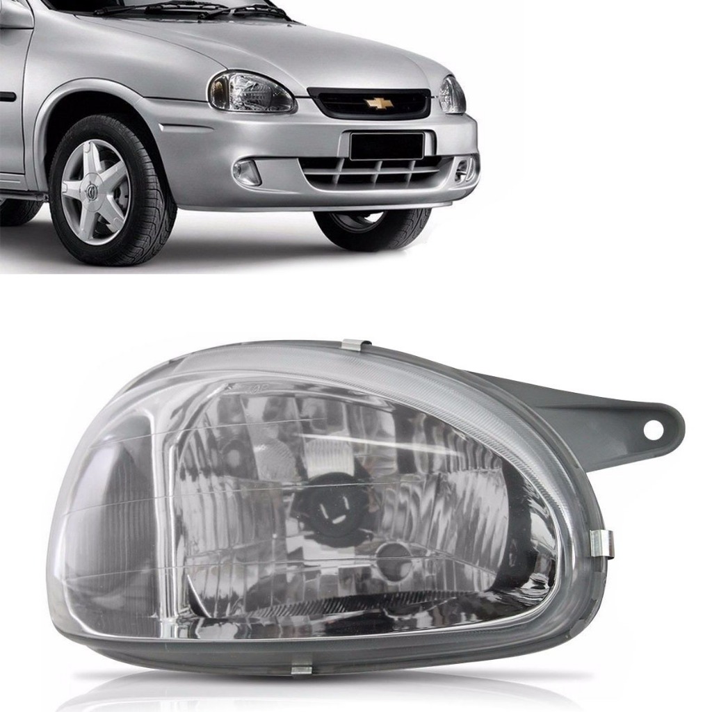 FAROL GM CORSA/ WAGON/ WIND 94/02 CORSA PICK UP 95/03 CORSA CLASSIC 95/09 H4 LENTE DE VIDRO CARCACA CINZA PISCA CRISTAL