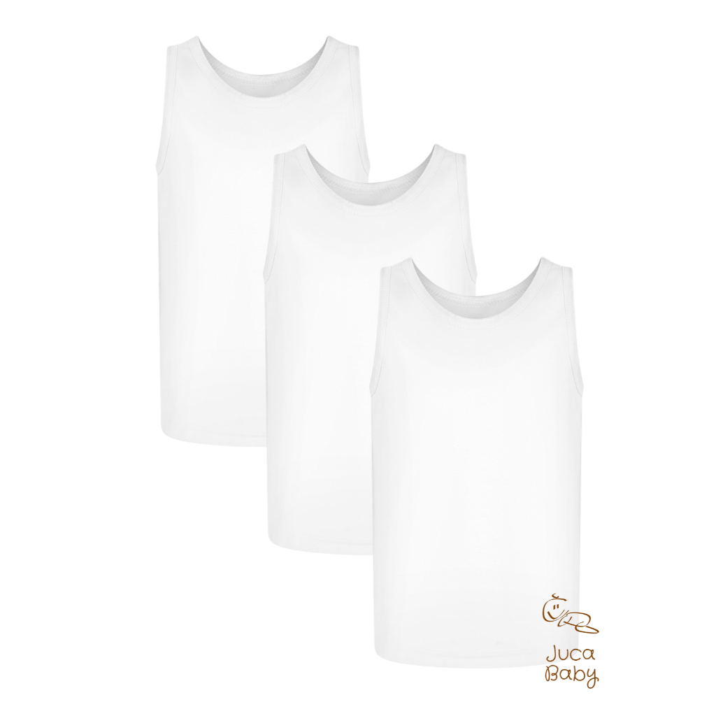 Kit 3 Camisetas Regatas Branca Escolar 100% Algodão