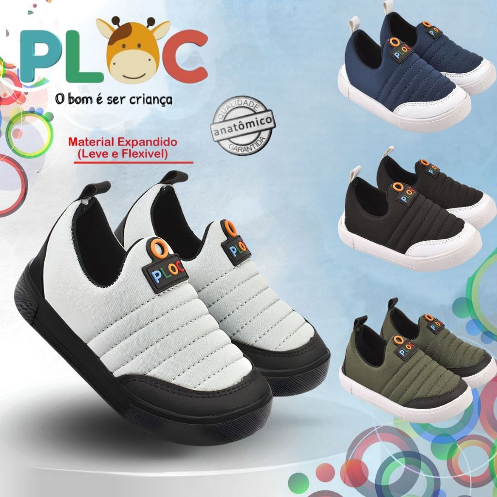 Tênis Ploc Street Calce Fácil Slip On Flat Anatômico Cinza Com Preto