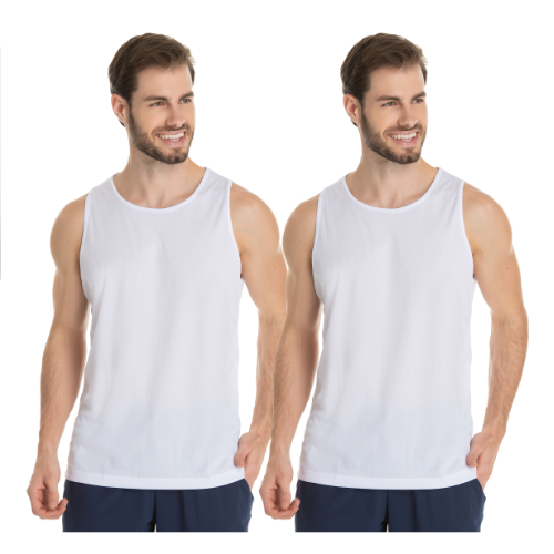 2 Camisas Regata Branca Masculina 100% Poliéster Camiseta Para Sublimação Tecido  Para Sublimar.