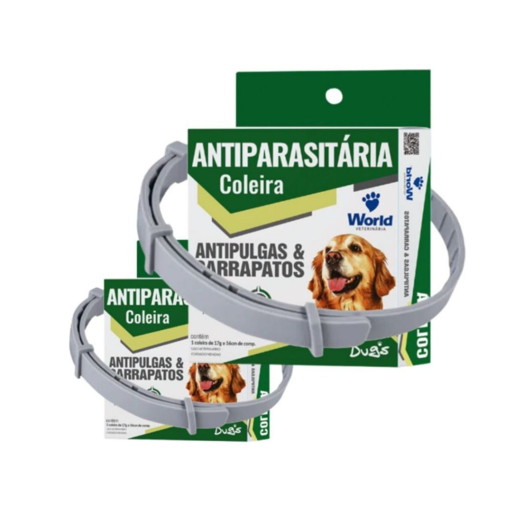 Kit 2 Coleiras Dugs Antipulgas e Carrapatos p/Cães 17g c/ 56cm- World Veterinária