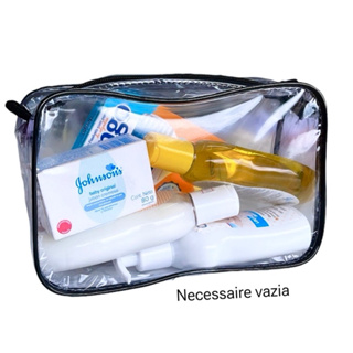 NECESSAIRE 23X15 TRANSPARENTE E PRETA MATERNIDADE HIGIENE PESSOAL BOLSA BEBÊ MAMÃE ORGANIZE BOLSINHA DIA DIA FRALDA LENÇ em Oferta na Shopee