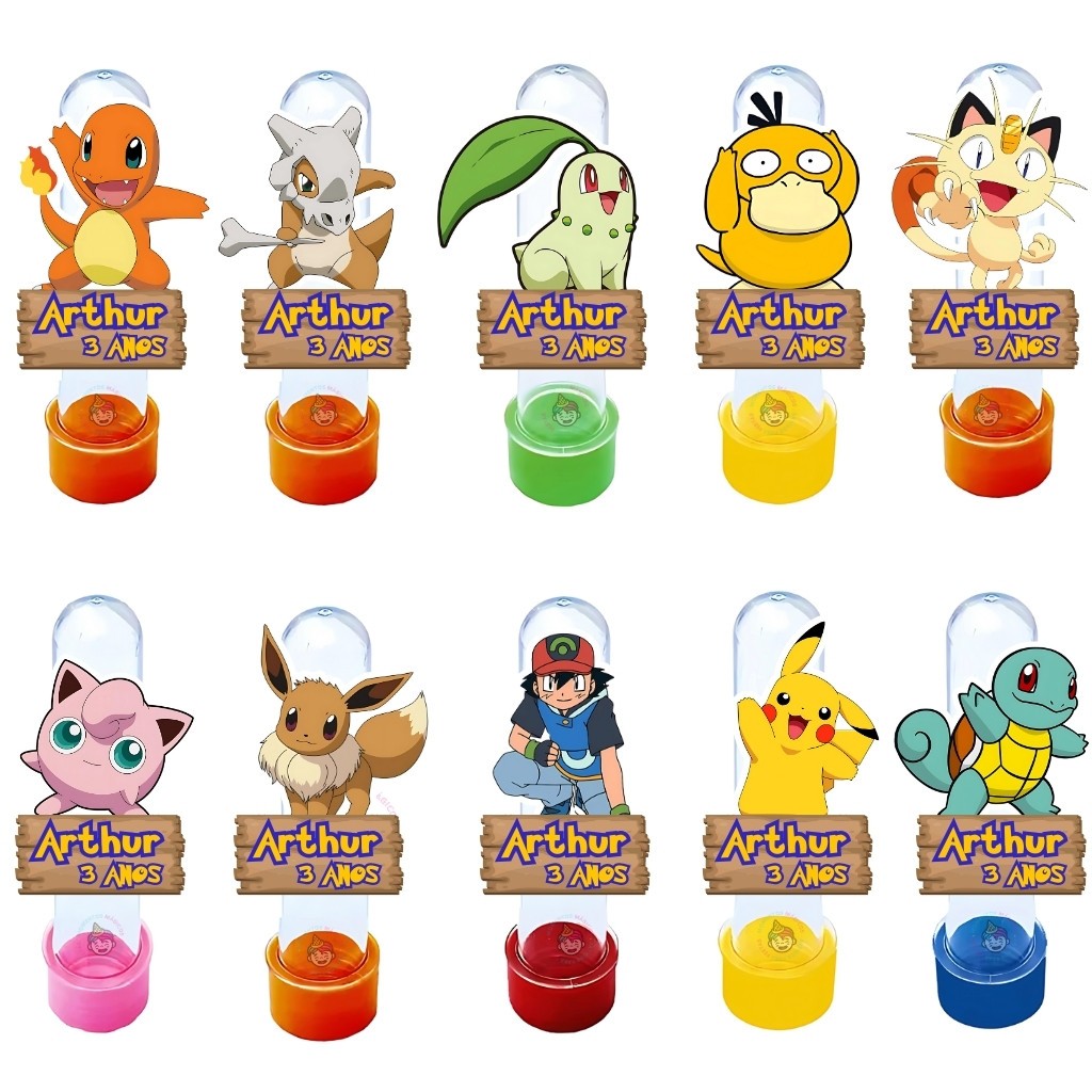 Tags Apliques para Tubetes Pokémon Lembrancinhas Personalizados Nome Idade Festa Aniversário