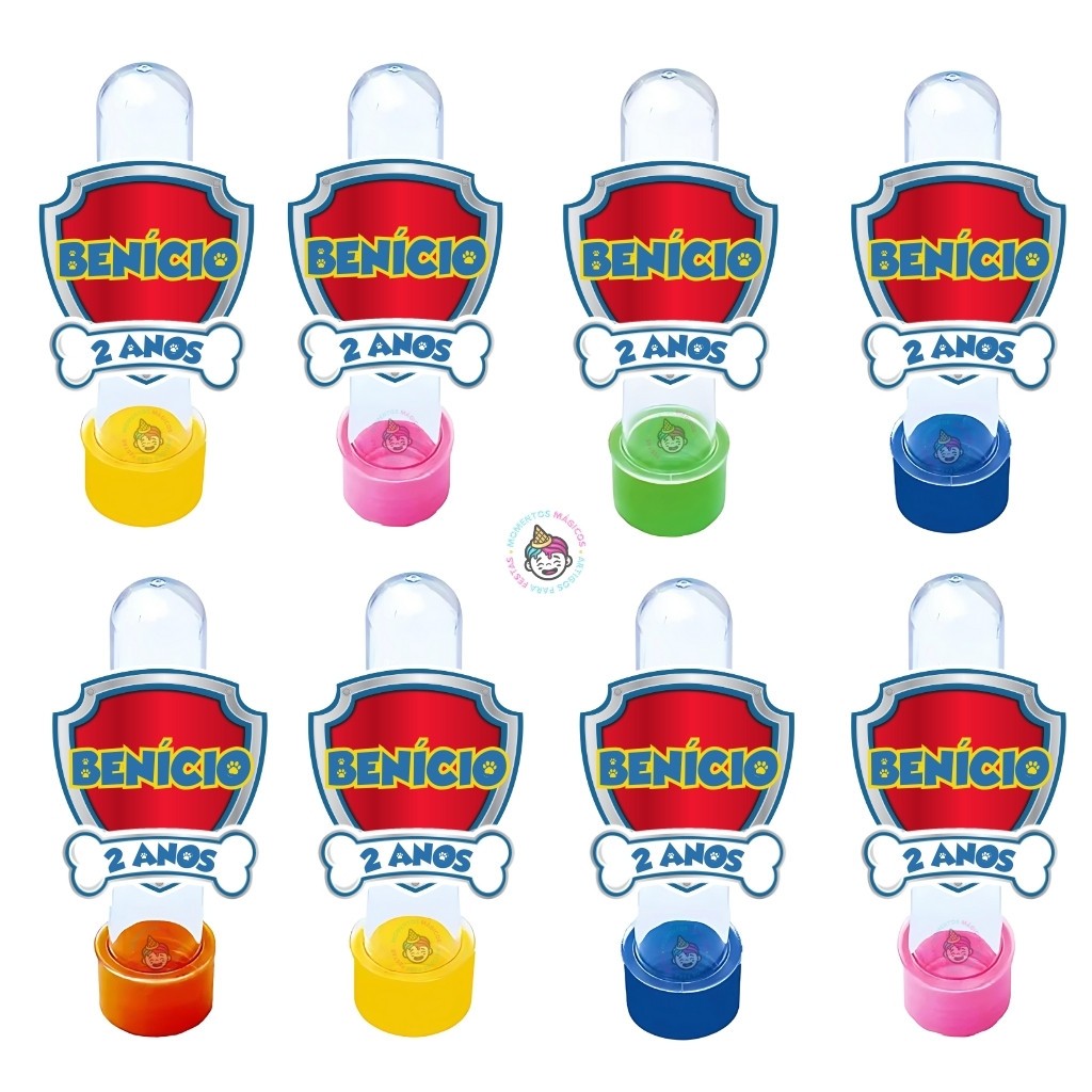 Tubetes + Apliques Patrulha Canina Escudo Lembrancinhas Personalizados Nome Idade Festa Aniversário