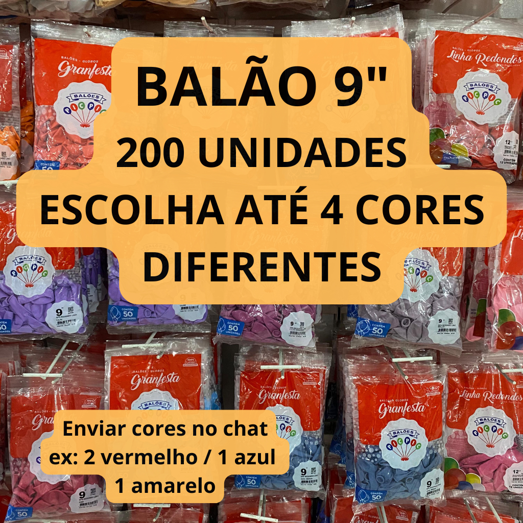 Balão Bexiga para Festa 9 polegadas 200 unidades Redondo Pic Pic 4 Pacotes em Oferta na Shopee