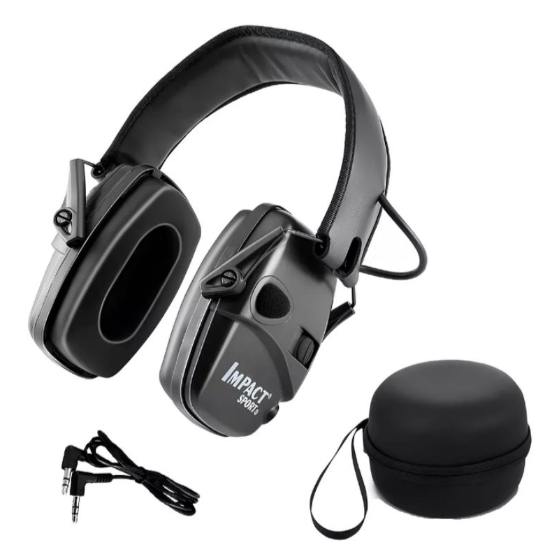 Abafador eletrônico auricular Impact Sport preto com Case tiro esportivo