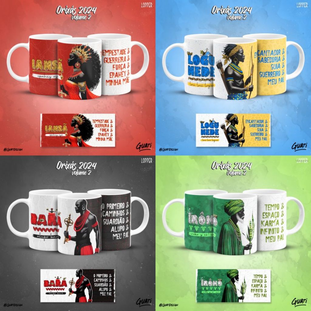 Caneca umbanda e candomblé todos os orixás oxum oxossi oxala exu iemanjá xangô obaluae disponíveis branca e colorida