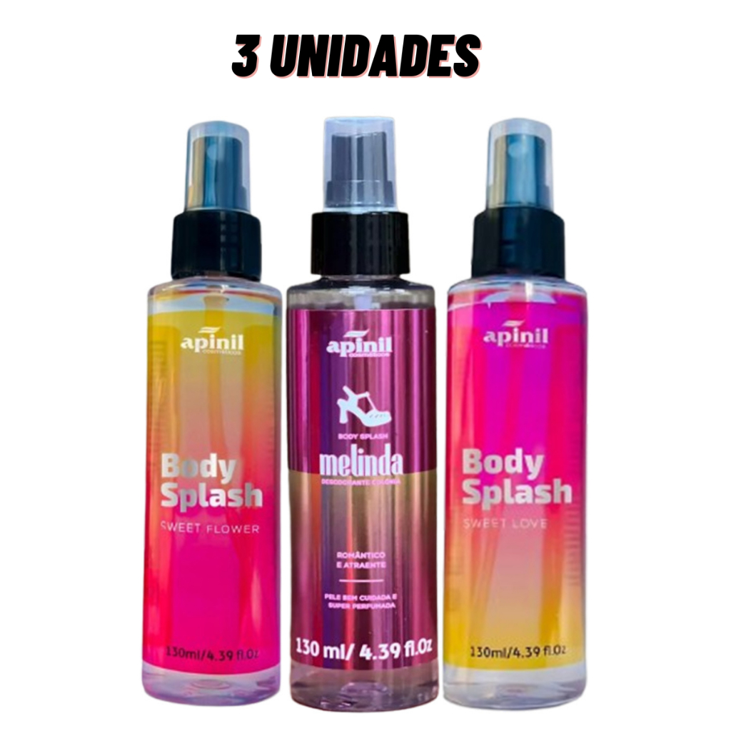 Kit Colônia Desodorante Body Splash Sweet Love + Melinda + Sweet Flower 130ml - Apinil